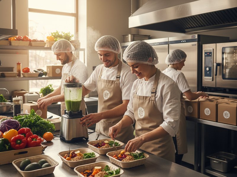 Команда Ресто Сайд обсуждает детали доставки веганской еды в Москве, рабочий процесс.